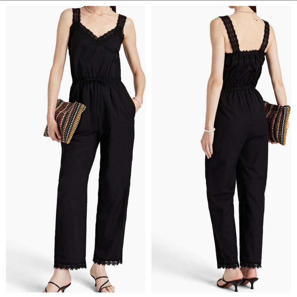 Charo Ruiz Ibiza Crocheted lace-trimmed cotton-blend jumpsuit Black Size M